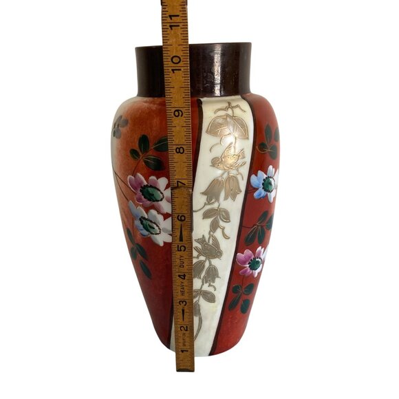 Antique Bristol Glass Vase Hand Painted Floral And Birds - Picture 6 of 7